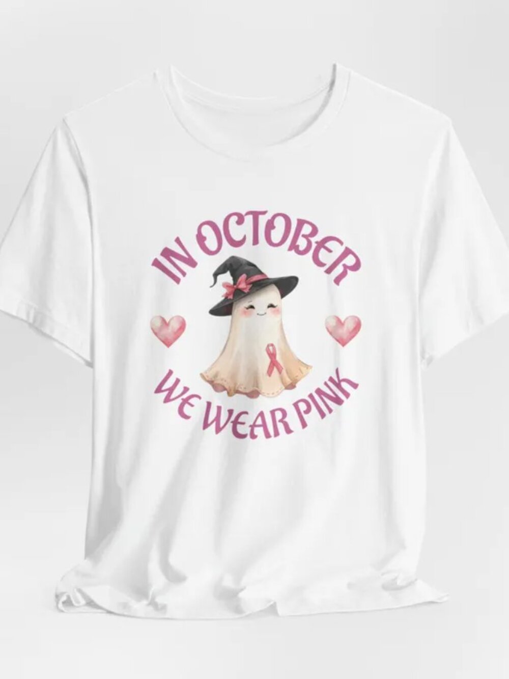 Bella + Canvas “In October We Wear Pink” Ghost Tee Size Large | NWT